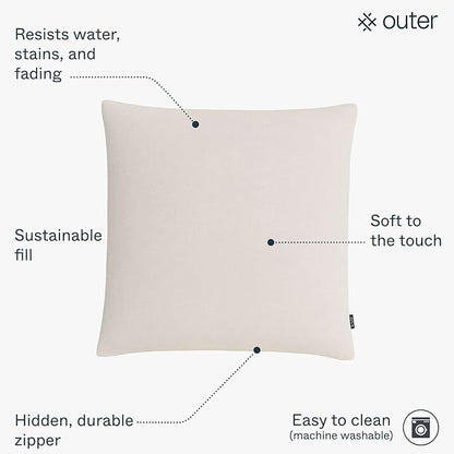 Outer Outdoor Throw Pillow with OuterWeave Performance Fabric, Decorative Outdoor Pillow for Patio & Outdoor Furniture, Includes Machine Washable Pillow Cover and Insert - Pailsades Cream, 20"x20"
