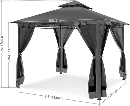 COBIZI Gazebo 10x10 Heavy Duty Gazebos with Improved Nettings Outdoor Gazebo Double Roof Patio Gazebos with Metal Steel Frame Outdoor Canopy for Patio, Deck, Backyard(Black)