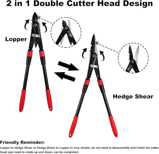 29" Steel Blade Garden Bypass Lopper and Tree Trimmer, Loppers for Tree Trimming Heavy Duty, 2 in 1 Double Cutter Head Design, Tree Branch Cutter up to 1.5" Diameter