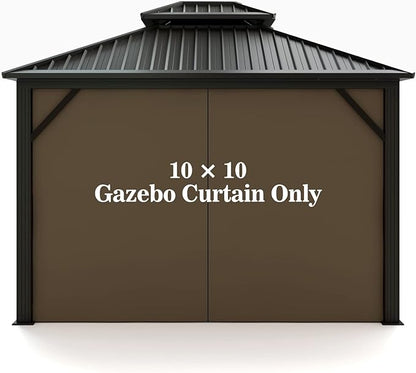 Gazebo Universal Replacement Privacy Curtain – Hugline 10' x 10' Gazebo Side Wall Outdoor Privacy Panel with Zipper (Brown)