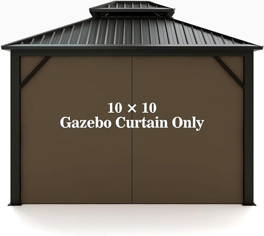 Gazebo Universal Replacement Privacy Curtain – Hugline 10' x 10' Gazebo Side Wall Outdoor Privacy Panel with Zipper (Brown)