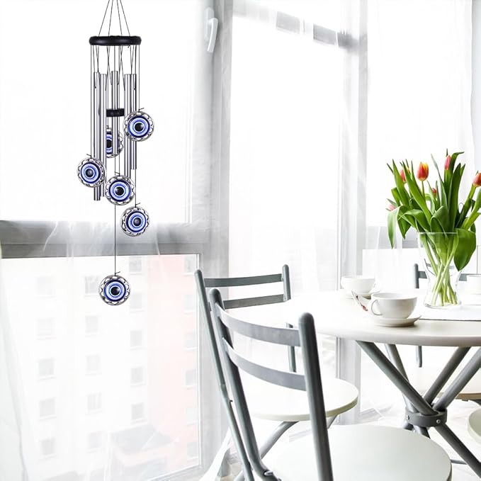 Blue Evil Eye Amulet Wind Chimes Outdoor Hanging Decor, Mobile Evil Eye Blessing Windcatcher, Evil Eye Wind Bells, Blue Evil Eye Wind Chimes for Home, Gift for Mom, Balcony, Patio, Garden Decoration