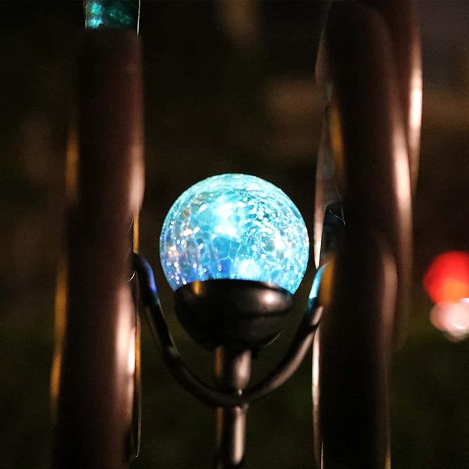 Solar Powered Glass Ball+Accessories - for Solar Wind Spinner Replacement Solar Light Parts (Blue)