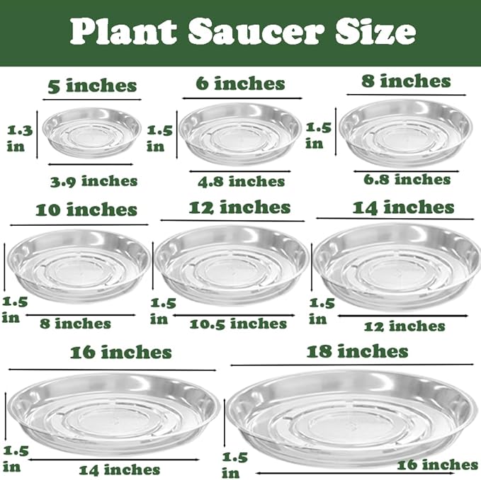 60 Packs Clear Plant Saucers for Indoor Outdoor Use 4/6/8/10/12/14 Inches Heavy Duty Plastic Plant Trays for Planter Bulk Flower Pot Drip Trays to Catch Water, Round Transparent