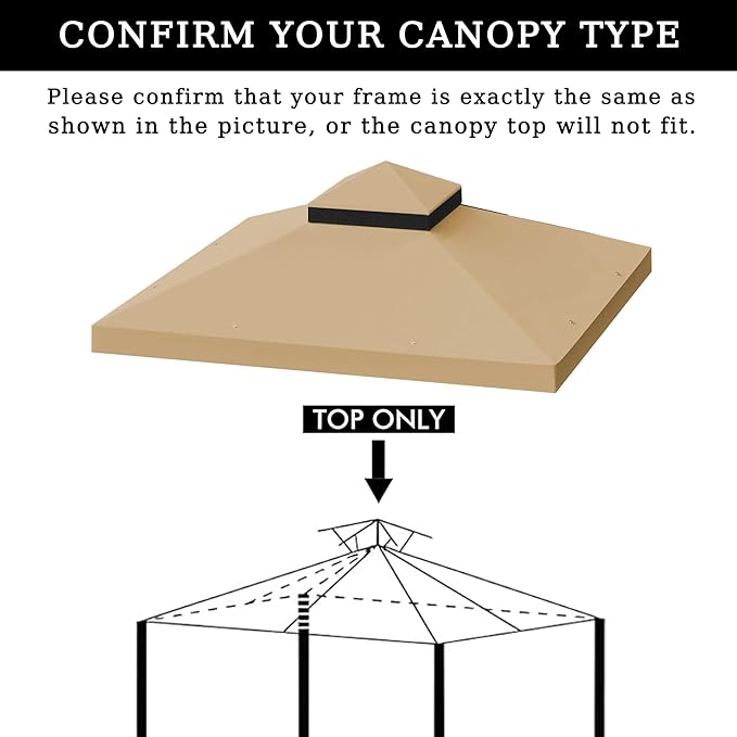10x10 Ft Gazebo Canopy Replacement Cover, Double Tiered Gazebo Replacement Top (Khaki)