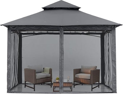 MASTERCANOPY Outdoor Garden Gazebo for Patios with Stable Steel Frame and Netting Walls (9x9,Dark Gray)