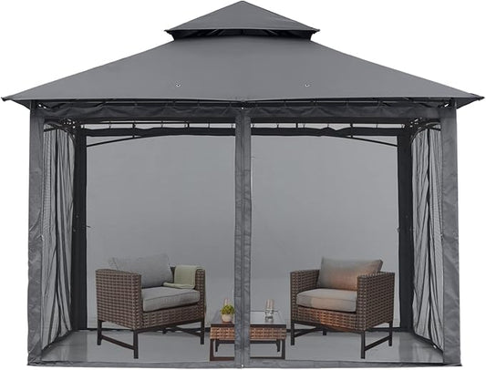 MASTERCANOPY Outdoor Garden Gazebo for Patios with Stable Steel Frame and Netting Walls (9x9,Dark Gray)