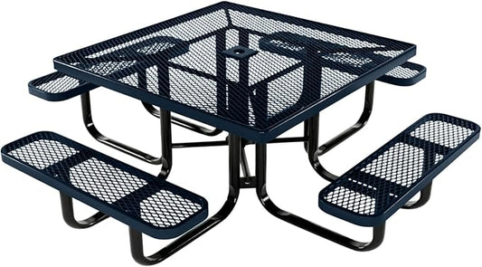 COATEDOUTDOORFURNITURE Heavy-Duty Portable Outdoor Kids Table with Umbrella Hole, Expanded Metal Kids Picnic Table, Commercial-Grade, Made in America (46 in, Square, Childrens, Dark Blue)