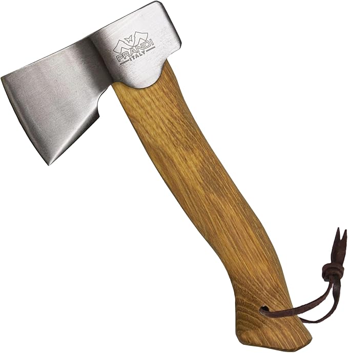 Prandi Segurin Hatchet 88 lb - Hickory Handle 11 in with Leather String - Ideal for Camping, Travel and Bushcraft - Made in Italy