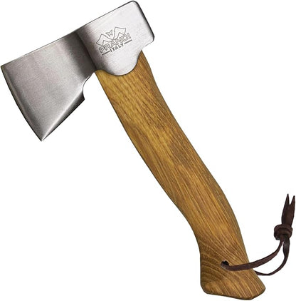 Prandi Segurin Hatchet 88 lb - Hickory Handle 11 in with Leather String - Ideal for Camping, Travel and Bushcraft - Made in Italy