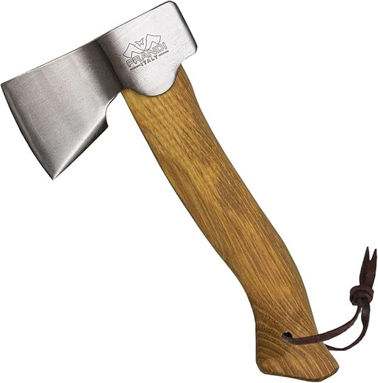 Prandi Segurin Hatchet 88 lb - Hickory Handle 11 in with Leather String - Ideal for Camping, Travel and Bushcraft - Made in Italy