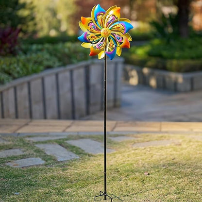 DREAMSOUL 13" Dia Wind Spinners Outdoor with 4 Prong Stakes, Kinetic Metal Wind Spinners for Yard and Garden Decor (52 * 13 Inches)