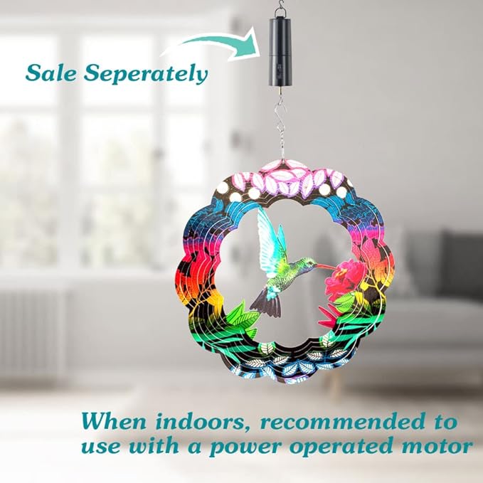 Wind Spinner Yard Art Garden Decor 3D Stainless Steel Metal Sculptures Kinetic Hanging Whirligigs Hummingbird Decorations Backyard Outside Indoor Outdoor Patio Ornaments Clearance Sun Catcher Windmill