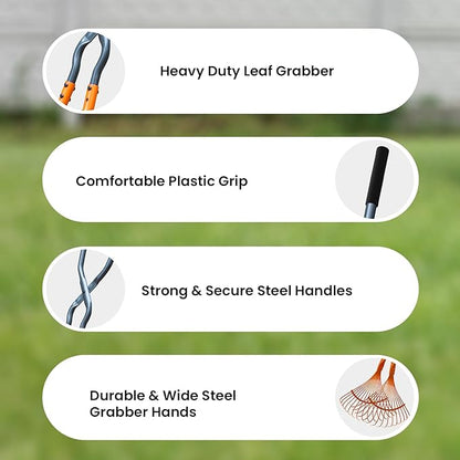 Leaf Grabbers for Yard Work, Leaf Picker Upper Grabber with Long Steel Handle & Wide Steel Claw, Cushioned Grip, Leaf Pickup Tools for Leaves, Lawn Clippings, Twigs Yard Waste