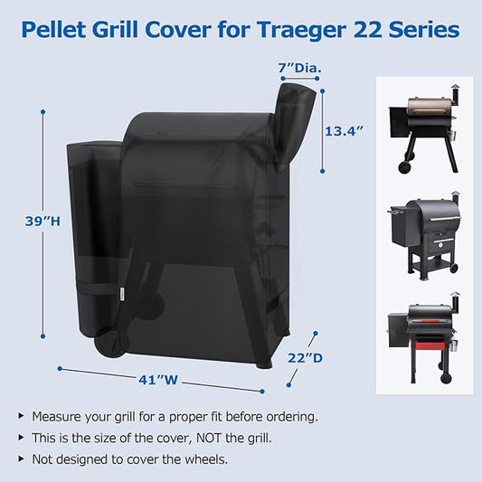 SunPatio Grill Cover for Traeger 22 Series, Heavy Duty Waterproof Wood Pellet Smoker Cover, UV Resistant Full Length BBQ Protector, Compatible with Lil' Tex Grill and More, All Weather Protection