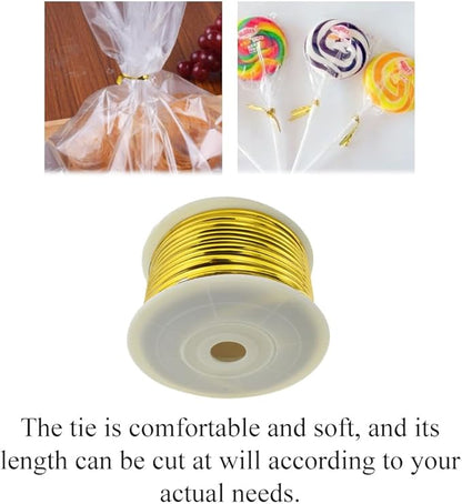 HAHIYO 100Yards/300Feet/91M Gold Metal Twist Ties for Bread, Candy, Coffee, Plant Garden, Cellophane Treat, Gift Wrapping, Plastic Bags - Halloween Party, Cake Present, Art Craft