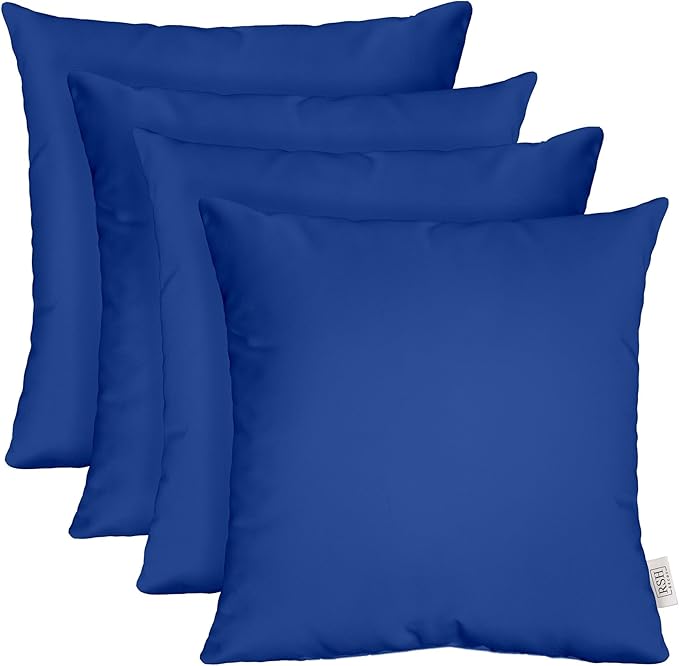 RSH DECOR: Square Throw Pillows Set of 4 | 17” x 17” | All-Weather Spun Fabric | Water and Fade-Resistant | Outdoor Accent Pillows for Patio Furniture | Veranda Blue