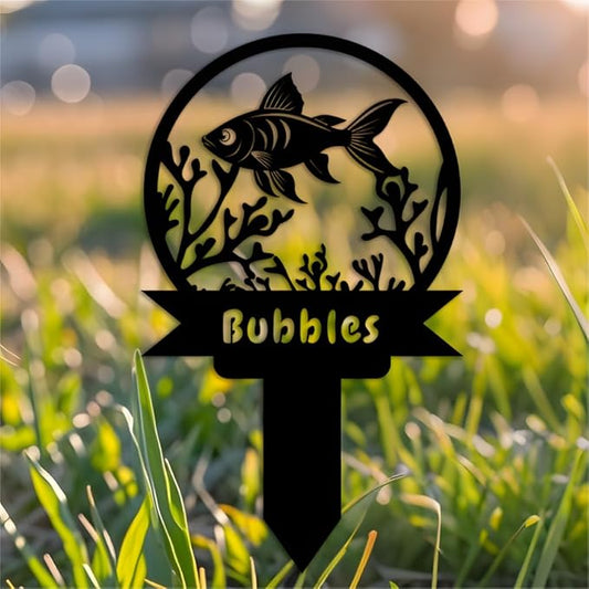 Custom Fish Metal Memorial Plque,Personalized Fish Remembrance Stake,Fish Loss,Grave Markers,Outdoor Garden Yard Sign 22inch