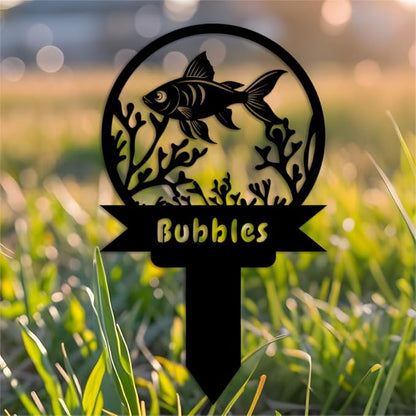 Custom Fish Metal Memorial Plque,Personalized Fish Remembrance Stake,Fish Loss,Grave Markers,Outdoor Garden Yard Sign 14inch