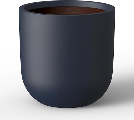 Kante 16.5" Round Concrete Planter, Large Cylinder Plant Pot with Curved Bottom and Drainage Hole, for Indoor and Outdoor Use – Garden or Patio, Charcoal Finish with Warm Brown Interior