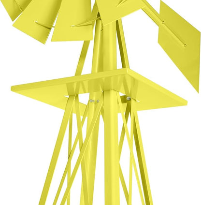 8FT Windmill for Yard Garden Decoration with Weather Vanes，Heavy Duty Outdoor Wind Mills, Large Metal Outdoor Windmill,Weather Resistant,Yellow