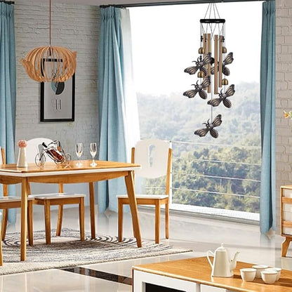 Garden Bee Wind Chimes Outdoor Indoor Decor - with 4 Tubes 4 Bells 5 Bees Wind Chime, Mobile Romantic Bee Wind Catcher, Bees Windchimes for Home, Mom Gifts, Balcony, Tree, Festival, Garden Decoration