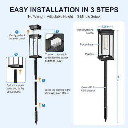 Solar Pathway Lights Outdoor - 8 Pack, IP65 Waterproof Warm White LED, Auto On/Off, Solar Powered Modern Square Design Landscape Lighting, for Walkway Garden Lawn Yard Decor