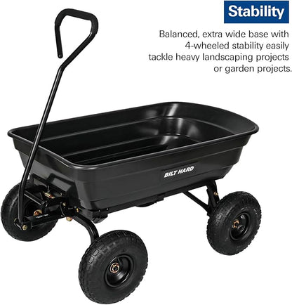 BILT HARD 600 lbs Poly Garden Dump Cart with 180° Rotating Handle, 4 Cu.Ft. Capacity Heavy Duty Wheelbarrow Garden Carts for Yard, Outdoor