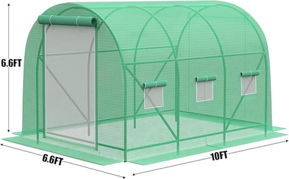 10×7×7 FT Greenhouses for Outdoors Heavy Duty, Large Walk in Green Houses for Outside with 6 Ventilated Mesh Windows & Roll-up Door & Reinforced Frame