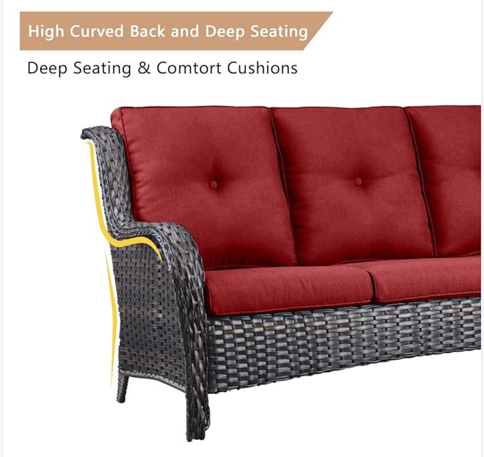 HUMMUH 5 Pieces Patio Furniture Set Wicker Outdoor Sectional Sofa with Swivel Rocking Chairs,Patio Ottomans