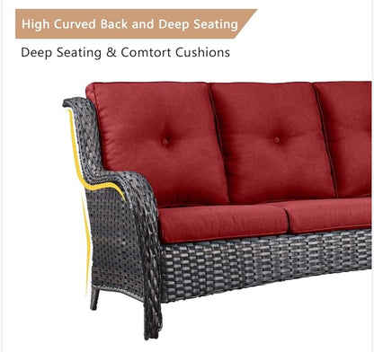 HUMMUH Outdoor Patio Furniture with Fire Pit Table Outdoor Conversation Set PE Wicker Patio Couch Swivel Glider Chairs for Balcony Garden,Lawn,Deck