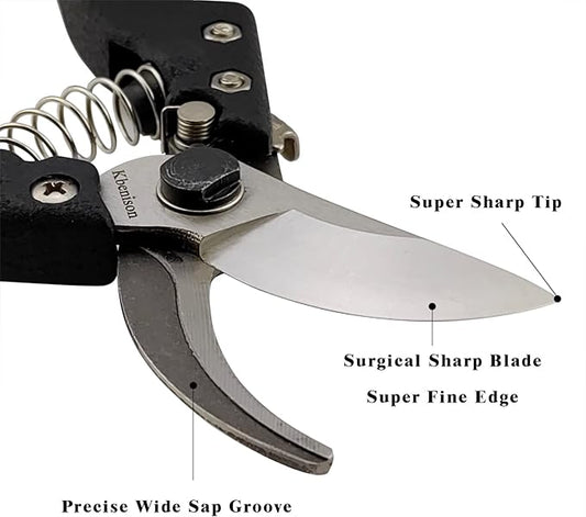 Sharp Pruning Shears for Gardening, 8" Garden Shears Heavy Duty SK5 Blade, Precision Garden Clippers Handheld, Gardening Shears with Ergonomic Handle