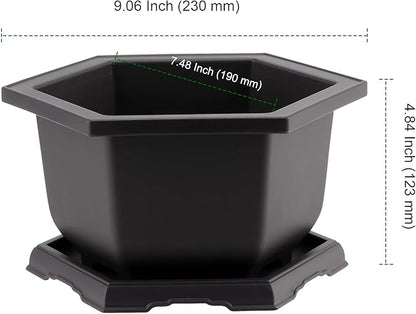 PINGEUI 4 Pack Plastic Bonsai Pot, 7.5 Inches Bonsai Training Pots with Drainage Humidity Tray, Large Bonsai Plant Tree Pots for Garden, Yard, Balcony