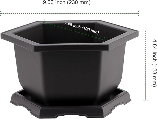 PINGEUI 4 Pack Plastic Bonsai Pot, 7.5 Inches Bonsai Training Pots with Drainage Humidity Tray, Large Bonsai Plant Tree Pots for Garden, Yard, Balcony