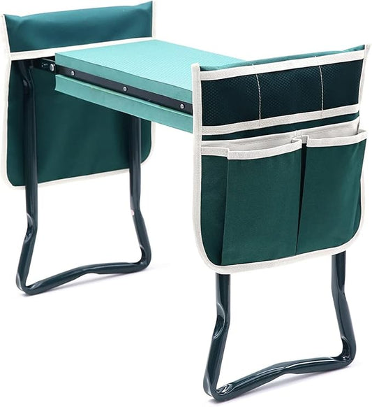 Ohuhu Garden Kneeler and Seat Heavy Duty, Upgraded Gardening Stool with Thicker and Wider EVA Foam Kneeling Pad Foldable Garden Bench with 2 Large Tools Pouches, Ideal Gardening Gifts for Women Men