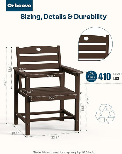 HDPE 2-Piece Outdoor Dining Chairs, Weather-Resistant Heart-Cutout Design Patio Dining Chairs, Outdoor Furniture for Lawn, Patio, Porch, Deck, Poolside, Yard (Mahogany)