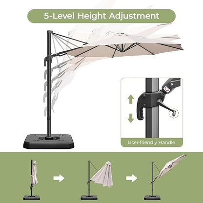 10 FT Patio Umbrella, Outdoor Cantilever Round Umbrella with Creative Swivel Handle and Tilt, Olefin Large Offset Umbrella with 360-degree Rotation Table Garden Pool Patio Umbrellas, Champagne