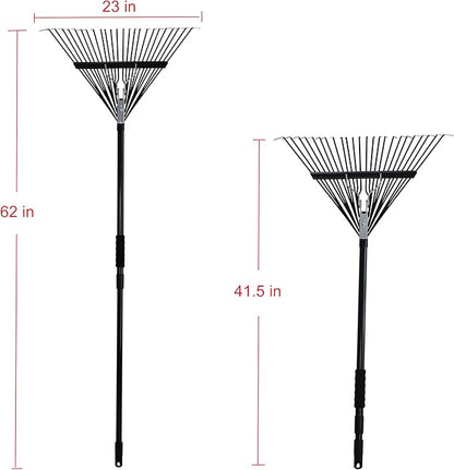 Kylin Gardening Rake Set 3-Piece - Poly Lawn Rake(30T ),Steel Garden Rake(24T ),11 Tine Shrub Tools -Telescopic Steel Handle for Adult or Kids