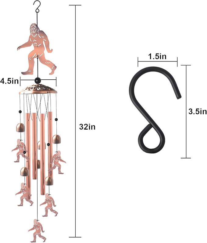 Handmade Bigfoot Wind Chime - Unique Wind Chimes for Outside Clearance, Garden Gift for Yard Decorations Outdoor, Perfect for Mom, Kids Meditation Lovers - Nursery, Patio Garden Decor