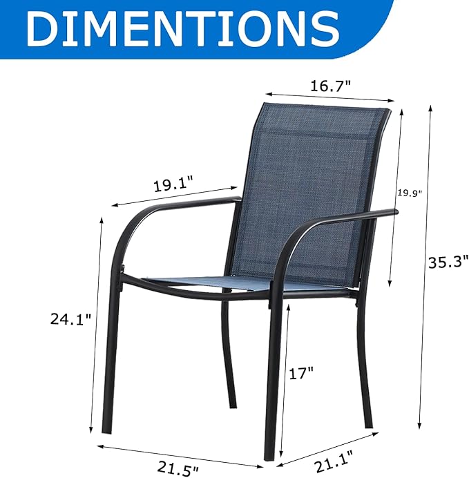 Patio Chairs Set of 4, Outdoor Dining Chairs with Breathable Textilene Fabric, Stackable Patio Chairs for Lawn, Garden, Backyard, Poolside, Dark Blue