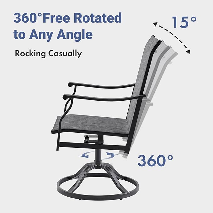 Soohow Swivel Outdoor Dining Chairs Set of 8, Patio Swivel Dining Chair with Textilene Fabric, Outdoor Metal Armchair All Weather Resistant, Ergonomic Comfort, Perfect for Patio, Backyard, Balcony