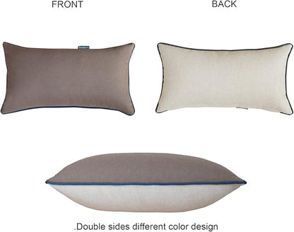 Rectangle Outdoor Lumbar Pillows, 10x18 inches Waterproof Patio Pillows, Decorative Waist Pillows for Outdoor Furnitures, Set of 2, (Brown and Beige)