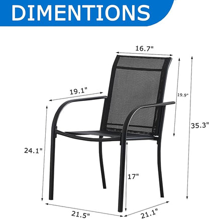 Outdoor Dining Chairs Set of 4, Stackable Patio Chairs with Textilene Fabric, Lightweight Garden Chairs for Poolside, Backyard, Camping, Black
