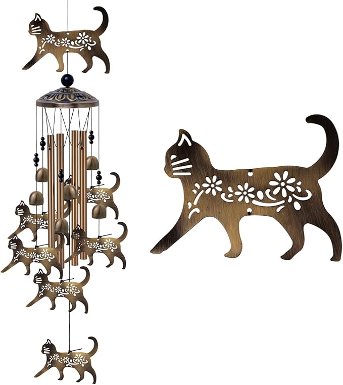 Outdoor Cats Wind Chimes Gifts for Mom - Bronze Memorial Wind Bells, Mobile Sympathy Wind Catcher, Romantic Cat Decor, 7 Cats Windchimes for Home, Balcony, Tree, Festival, Garden Hanging Decoration