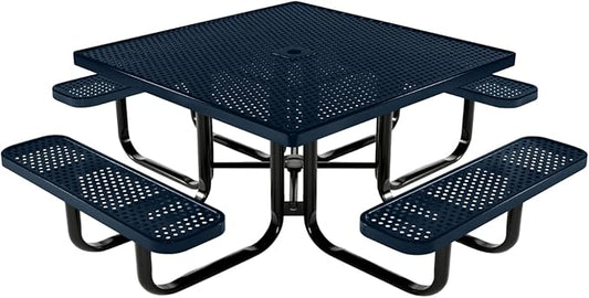 COATEDOUTDOORFURNITURE Heavy-Duty Portable Outdoor Kids Table with Umbrella Hole, Punched Steel Kids Picnic Table, Commercial-Grade, Made in America (46 in, Square, Childrens, Dark Blue)