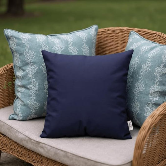 RSH DECOR: Square Throw Pillows Set of 2 | 24” x 24” | All-Weather Spun Fabric | Water and Fade-Resistant | Outdoor Accent Pillows for Patio Furniture | Navy Blue
