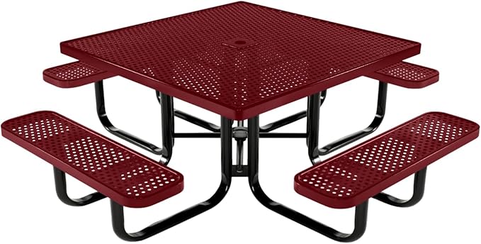 COATEDOUTDOORFURNITURE Heavy-Duty Portable Outdoor Kids Table with Umbrella Hole, Punched Steel Kids Picnic Table, Commercial-Grade, Made in America (46 in, Square, Childrens, Burgundy)