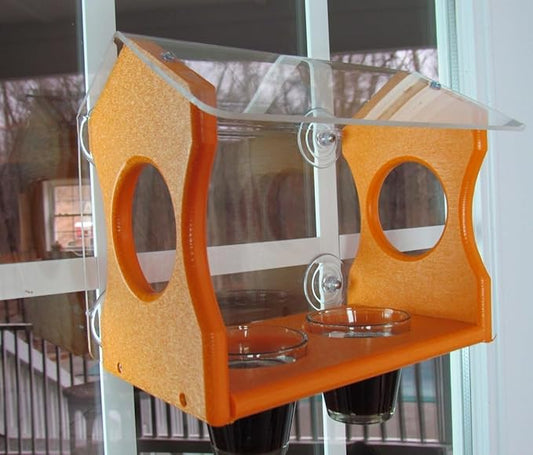 JCs Wildlife Recycled Poly Lumber Window Oriole Jelly Bird Feeder - Transparent Back - Made in The USA - Grape Jelly Bird Feeder