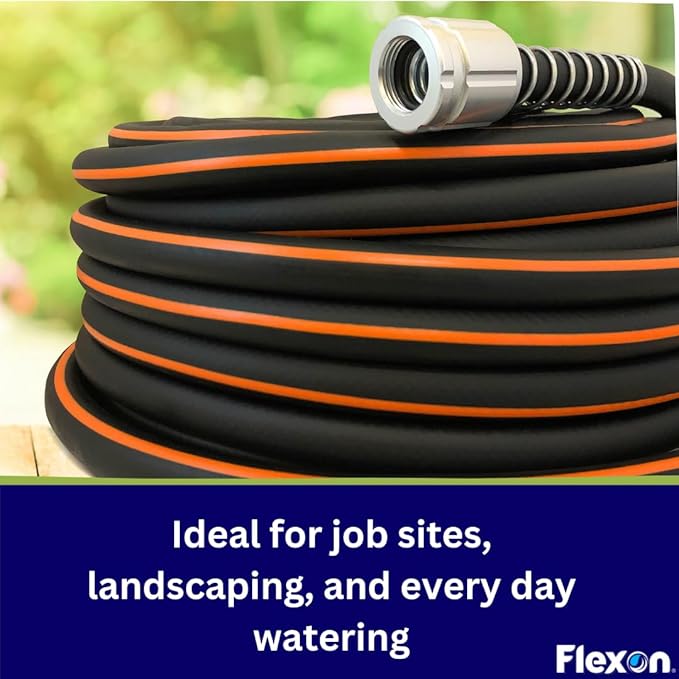 Flexon Flextreme Pro 5/8" x 50ft Performance Rubber Garden Hose – Heavy-Duty, Kink-Resistant, All-Weather Flexibility, Industrial-Grade Couplings, Durable Outdoor Watering Hose for Lawn & Garden