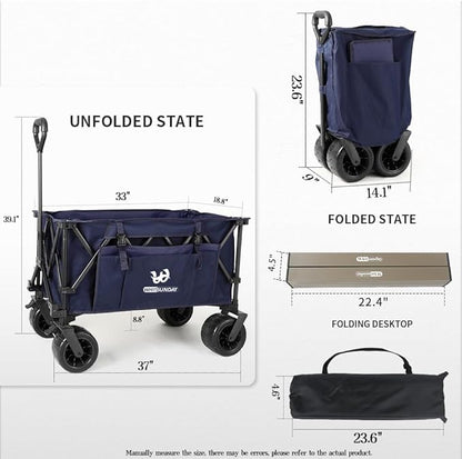 Whitsunday Collasible Wagon, Large Capacity 400Lbs, All-Terrain Wheels Heavy Duty Utility Wagon for Gardening Shopping Fishing Camping Outdoor Picnic Blue